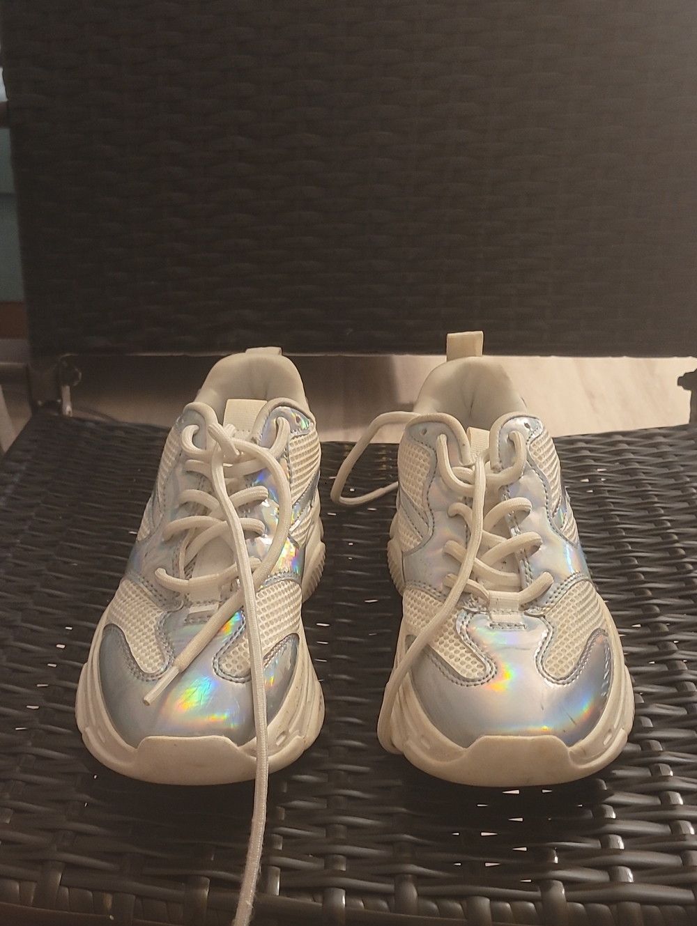 Kids White Holographic Lace-Up Sneakers